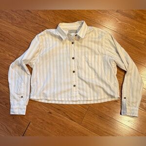 Everlane Cropped White and Beige Striped Shirt with Chest Pocket Size Small S